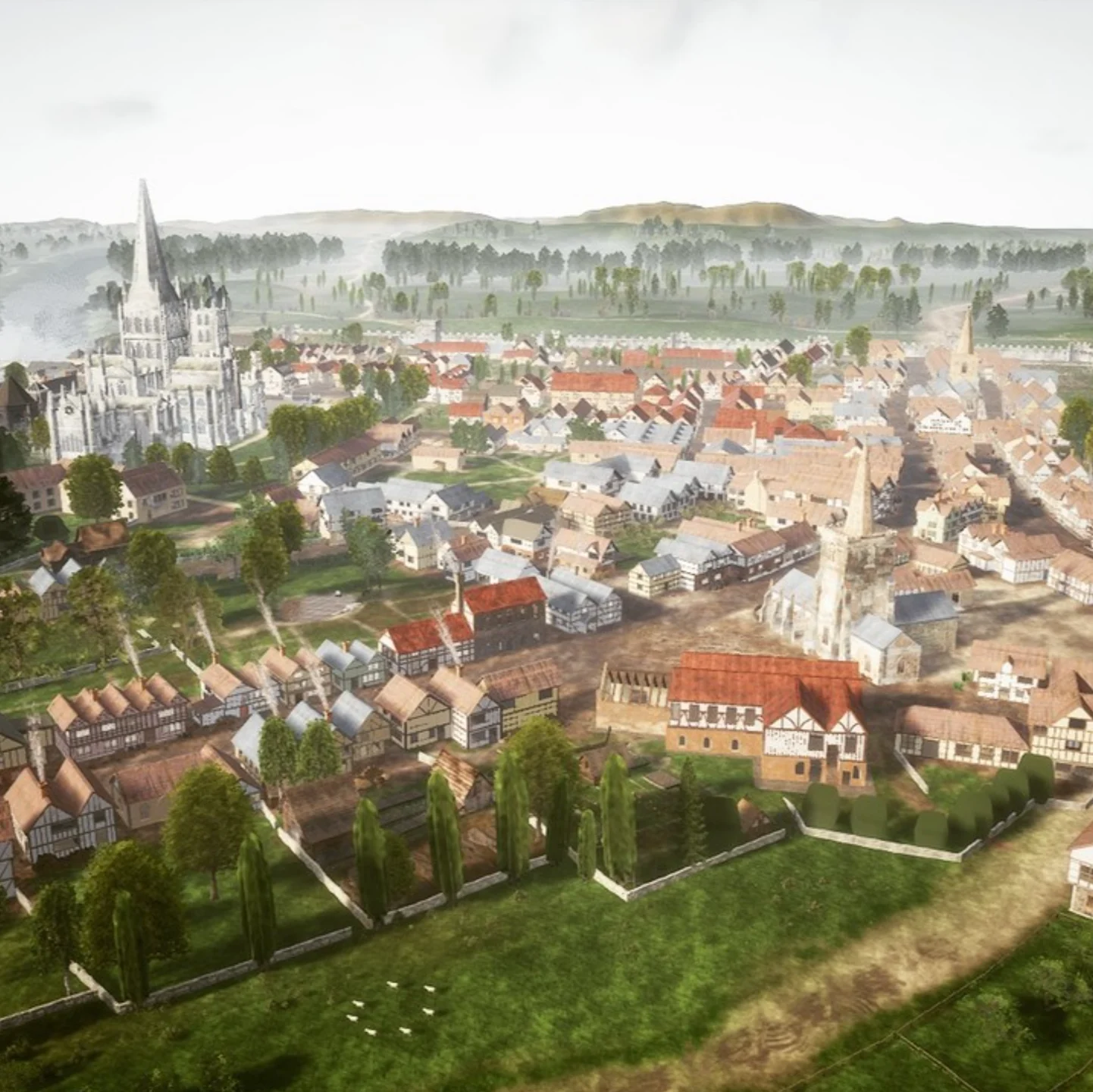 An aerial view of the recreated city of Hereford